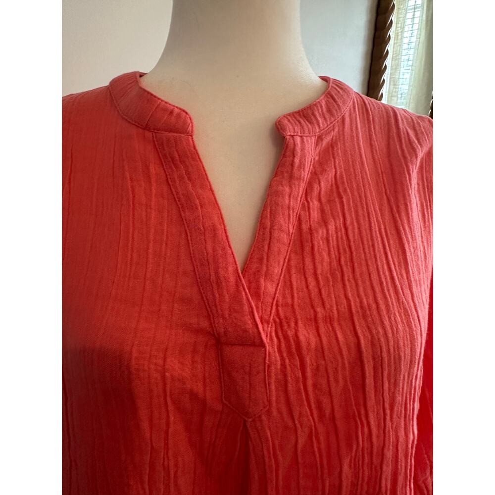 Soft Surroundings XL Coral Gauze Tunic Top Roll Tab Sleeves Boho Coastal Casual - Picture 3 of 8